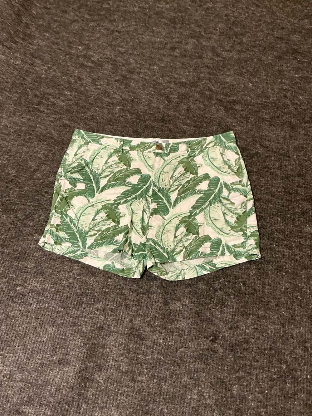 Old Navy Shorts Womens Size 10 Green Floral Flat Front Chino Linen Blend